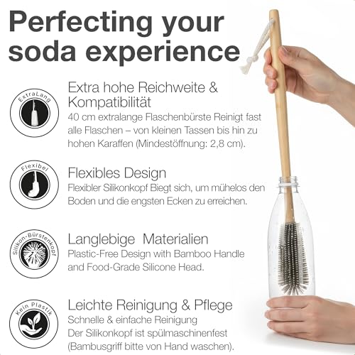 Nordiqo Premium Flaschenbürste 40 cm – Extra langer, stabiler Griff – Kompatibel mit SodaStream (außer Crystal), Aarke, Stanley & Air Up – Kratzfrei & Hygienisch – Plastikfreie | Reinigt bis zum Boden