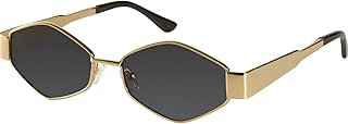Hexagonal Sunglasses, Gold Metal Frame, Dark Grey Lenses, Geometric Style, Unisex Fashion Eyewear