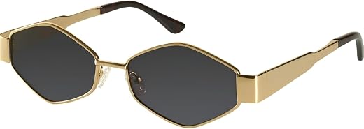Hexagonal Sunglasses, Gold Metal Frame, Dark Grey Lenses, Geometric Style, Unisex Fashion Eyewear