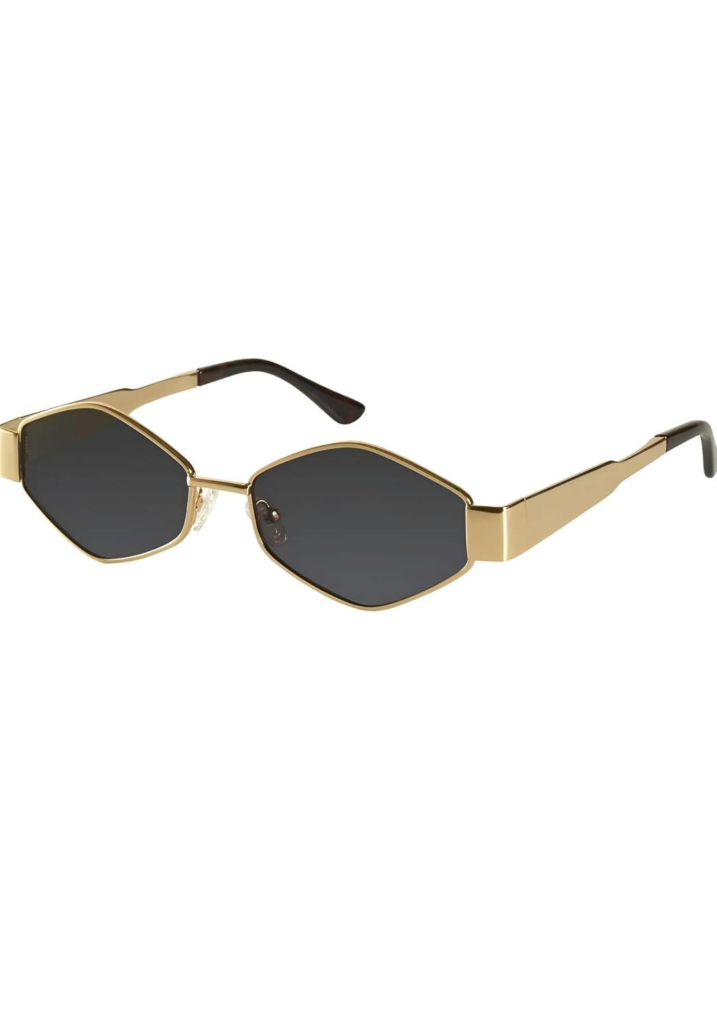 Hexagonal Sunglasses, Gold Metal Frame, Dark Grey Lenses, Geometric Style, Unisex Fashion Eyewear