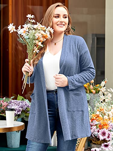 Image of LARACE Open Front Knit Plus Size Cardigan Sweaters for Women with Pockets