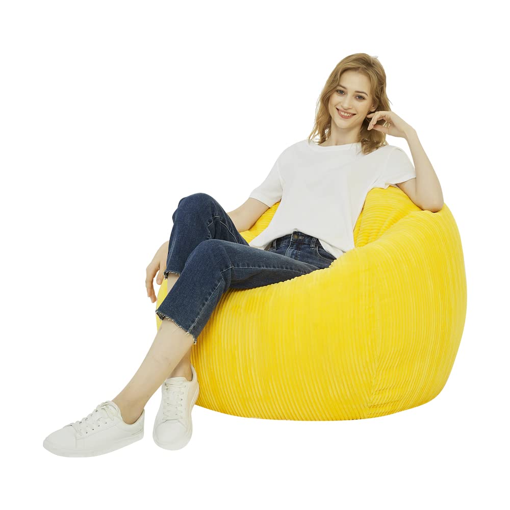 Langla-Shades Corduroy Bean Bag Chair Cover Washable Soft Beanbag Cover (No Filler) for Kids, Teens, Boys and Girls (XL/ 100cm x 120cm, Yellow)