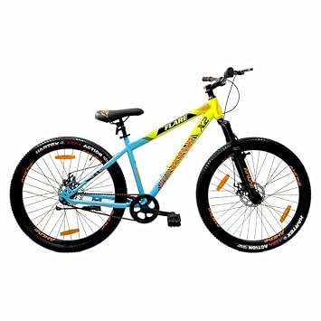 AHOY! Flare Single Speed Cycle Non Gear Cycle 29T | All Terrain Bike for (12+ Yrs) (5.6+ Ft) | Bicycle for Men and Women (Sky Blue and Yellow Color)