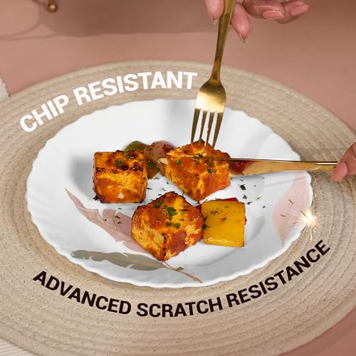 Image of Treo by Milton Opalware Aurelia Palma Dinner Set of 27 | Serving for 6 | Microwave & Dishwasher Safe | Bone-Ash Free | Tempered Toughness | Plates & Bowls | Crockery Set for Dining & Gifting