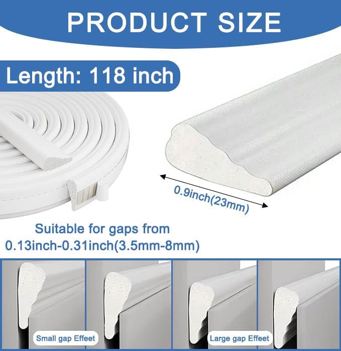 118" Wedge-Shape Weather Stripping Door Seal Strip, Soundproofing Frame Winter Insulation Tape, Noise Cancelling Window Inserts, Draft Stopper, Door Gap Filler for Exterior Front Door