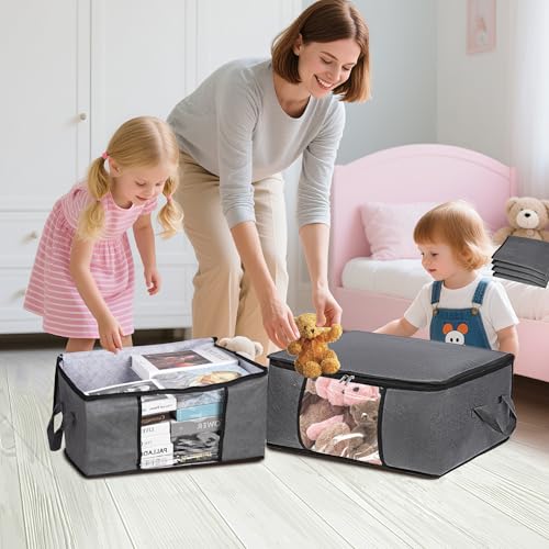 3 Pack Storage Bags, 45L Foldable Clothes Storage Bins with Lids, Closet Organizers Blanket Storage Bags with Zippers Clear Window Sturdy Handles for Clothing Bedding Comforter Sweater Pillows (Gray) - image 7