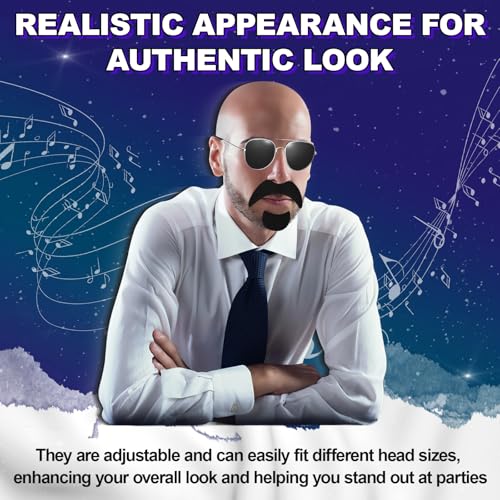 Mepase 5 Pcs Bald Caps with Glasses and Mustache Bald Head Wig Cap Party Costume Accessories for Women Men Halloween Cosplay(Wrinkle)