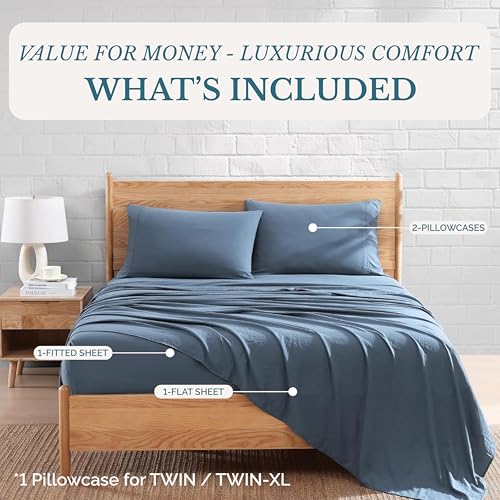 Twin Sheet Set 3 Piece - Oxygen Washed Ultra Soft Microfiber Sheets - Double Brushed - 15 Inch Deep Pocket - Breathable Cooling Bed Sheets - Oeko-TEX - Hypoallergenic Bedding - Estate Blue by Casa Platino - Image 4