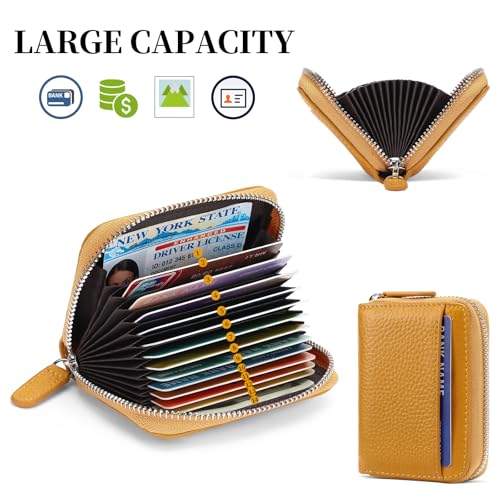 Image of SENDEFN RFID Credit Card Holder for Women Small Leather Zipper Card Case Wallet 15 Slots