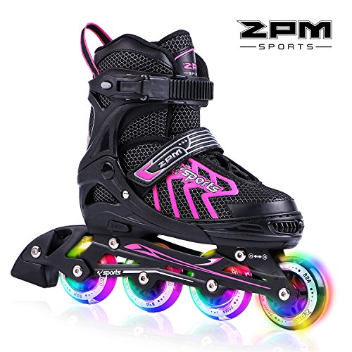 2pm Sports Brice Kids Adjustable Illuminating Inline Skates with Full Light up LED Wheels, Fun Flashing Roller Skates for Boys and Girls - Pink M