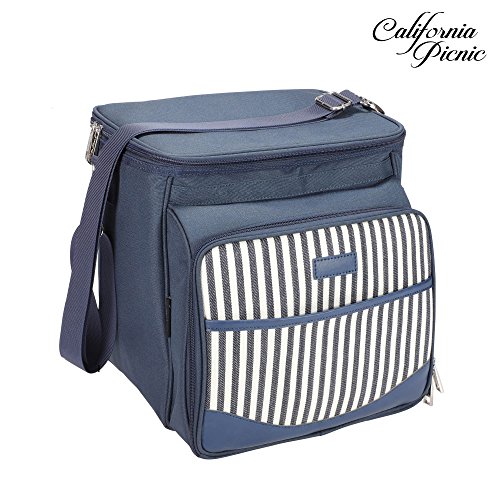 Picnic Basket Tote | Picnic Shoulder Bag Set | Stylish All-in-One Portable Picnic Bag for 4 with Complete Cutlery Set | Salt/Pepper Shakers | Cheese Board | Cooler Bag for Camping | Insulated Tote Bag - Thumbnail 2