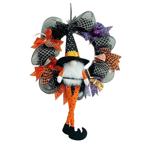 Halloween Gnome Ghive - Halloween Witch Greath - Porta Anteriore Decorazione Gnomo | Decorazione Di Giardino E Portico Di Witch Goblin | Spooky Allhallows Eve Per Porta D'ingresso E Decorazioni Per Es