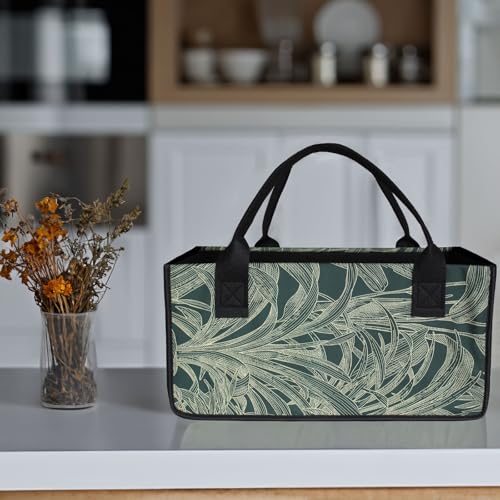 Lot de 2 sacs en feutre - Sac à provisions - Panier à bûches de cheminée - Porte-revues - Panier à journaux (fleur - Vert) – vue 4