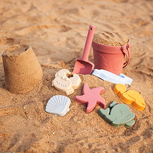 Garnome Silicone Beach Toys for Kids 3-10, Sand Bucket, Shovel, 3D Marine Theme Molds and Mesh Beach Bag 9-Pack, Outdoor… - Image 5