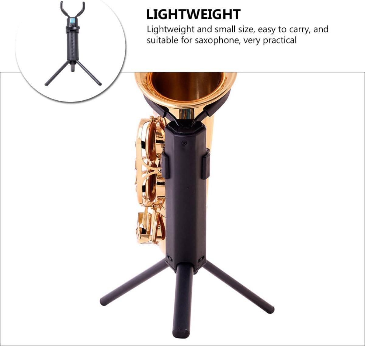 SOLUSTRE Alto Saxophone Stand Foldable Non-skid Sax Display Rack Portable Black Saxophone Holder with Blue Case for Desktop Storage and Performance