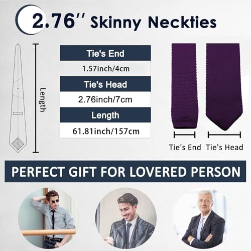 Image of Mantieqingway Pointed Knit Ties for Men Pure Color 2.76'' Skinny Neck Tie Formal Business Knitted Tie for Daily Wedding Party