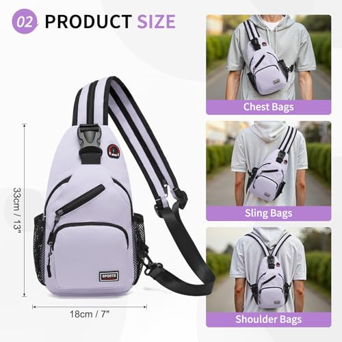 Convertible Sling Bag Crossbody Backpack, 11-Inch Pads Bags with Headphone Jack Shoulder Bag Casual Pack for Women Men Hiking Travel Cycling (Purple)3