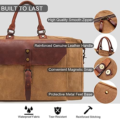 Travel Duffel Bags Weekender Bag Waterproof Waxed Canvas Genuine Leather Duffle Bags Large Carry On Bag Overnight Bag for Women Men in Brown 4 Travel Duffel Bags Weekender Bag Waterproof Waxed Canvas Genuine Leather Duffle Bags Large Carry On Bag Overnight Bag for Women Men in Brown