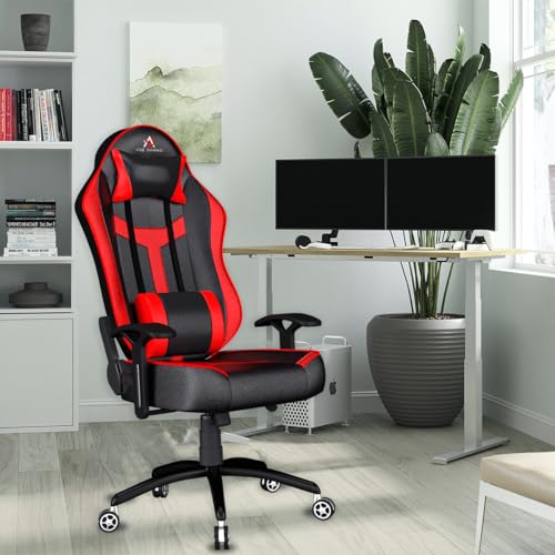 Image of ASE GAMING Gold Series Ergonomic Gaming Chair Premium PU Leather, Adjustable Neck & Lumbar Pillow, 180 Degree Recline with Black Metal Base with 3 Years Warranty (Ranger Red)