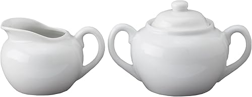 HIC Kitchen Juego de crema clásica para café y té, jarra de porcelana blanca y azucarero, 6 onzas, juego de 2