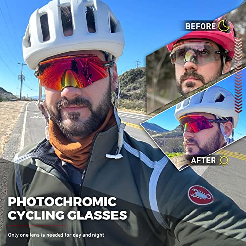 Kapvoe Photochromic Cycling Glasses Mountain Bike Goggles Men Women Mtb Glasses Bicycle Riding Glasses Clear Biking Sunglasses Cycle Glasses Motorcycle Road Bike Sunglasses Cycling Tr90 Red #TOP1