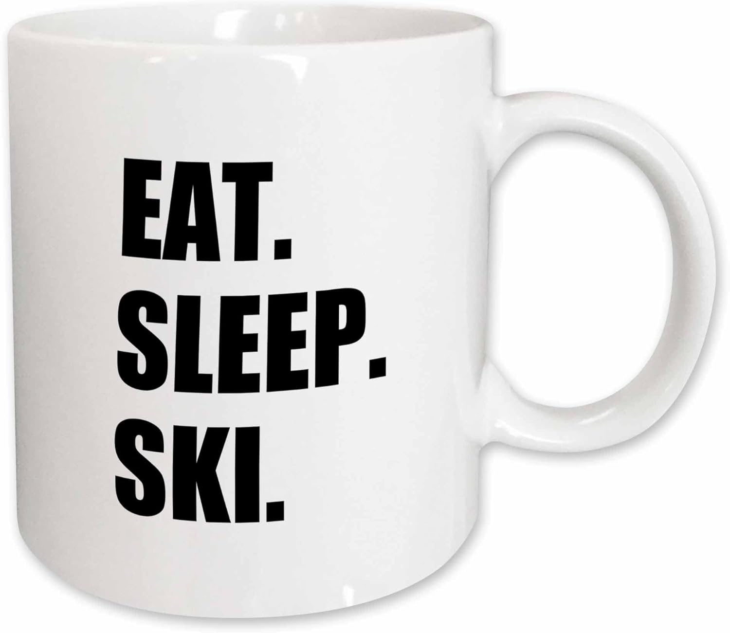3dRose mug_180441_2 Eat Sleep Ski Skiing Enthusiast Passionate Skier Sport Black Text Ceramic Mug, 15-Ounce