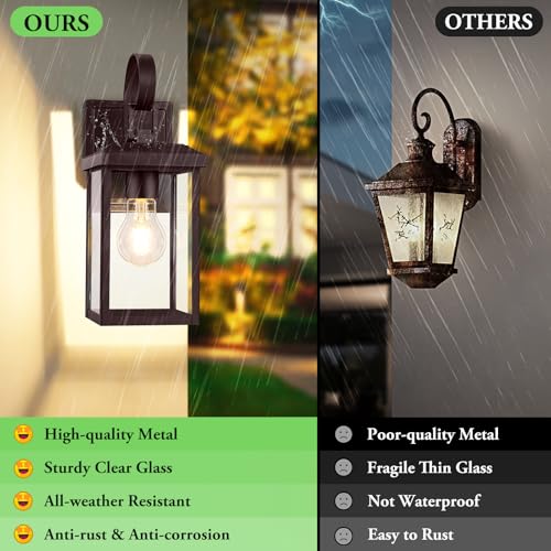 Image of BesLowe 2-Pack Outdoor Wall Light Fixtures, Modern Porch Sconces, Brown | Waterproof, Rust-Resistant, Durable Metal with Clear Glass, Standard E26 Socket, Easy to Install