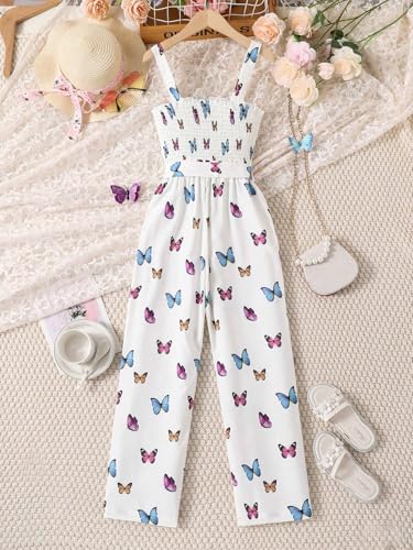Asbabiy 2-teiliges Mädchen-Outfit mit Schmetterlings-Aufdruck, Pullover und Overall, 7–13 Jahre, Schwarz, 10-11Y(55-58 IN)