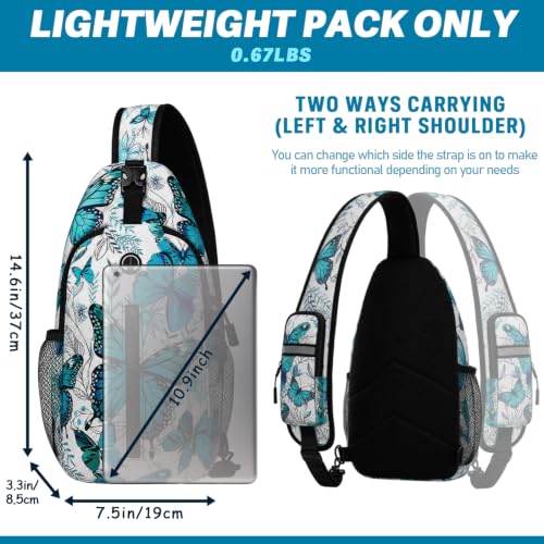 Image of Butterfly Sling Bag For Women Men Small Crossbody Bags Mini Water Resistant Casual Chest Bag Backpack Shoulder Daypack For Travel Hiking