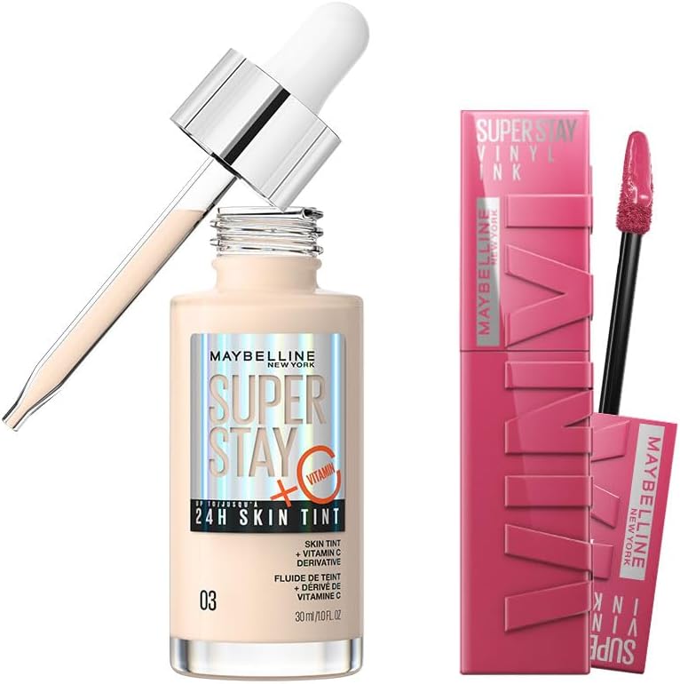 Maybelline New York Super Stay Vinyl Ink Uzun Süre Kalıcı Likit Parlak Ruj 20 Coy & Super Stay Skin Tint Fondöten - 03 Makyaj Seti