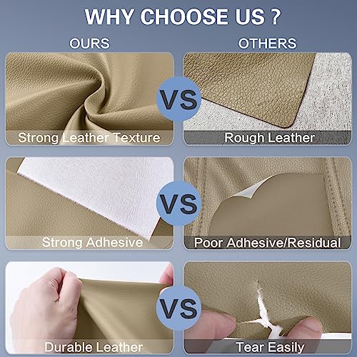 Self Adhesive Leather Repair Patch Kit, 31 in x 16 in Large Vinyl Leather Repair Tape for Furniture, Car Seat, Couch, Sofa, Chair Khaki 4 Self Adhesive Leather Repair Patch Kit, 31 in x 16 in Large Vinyl Leather Repair Tape for Furniture, Car Seat, Couch, Sofa, Chair Khaki