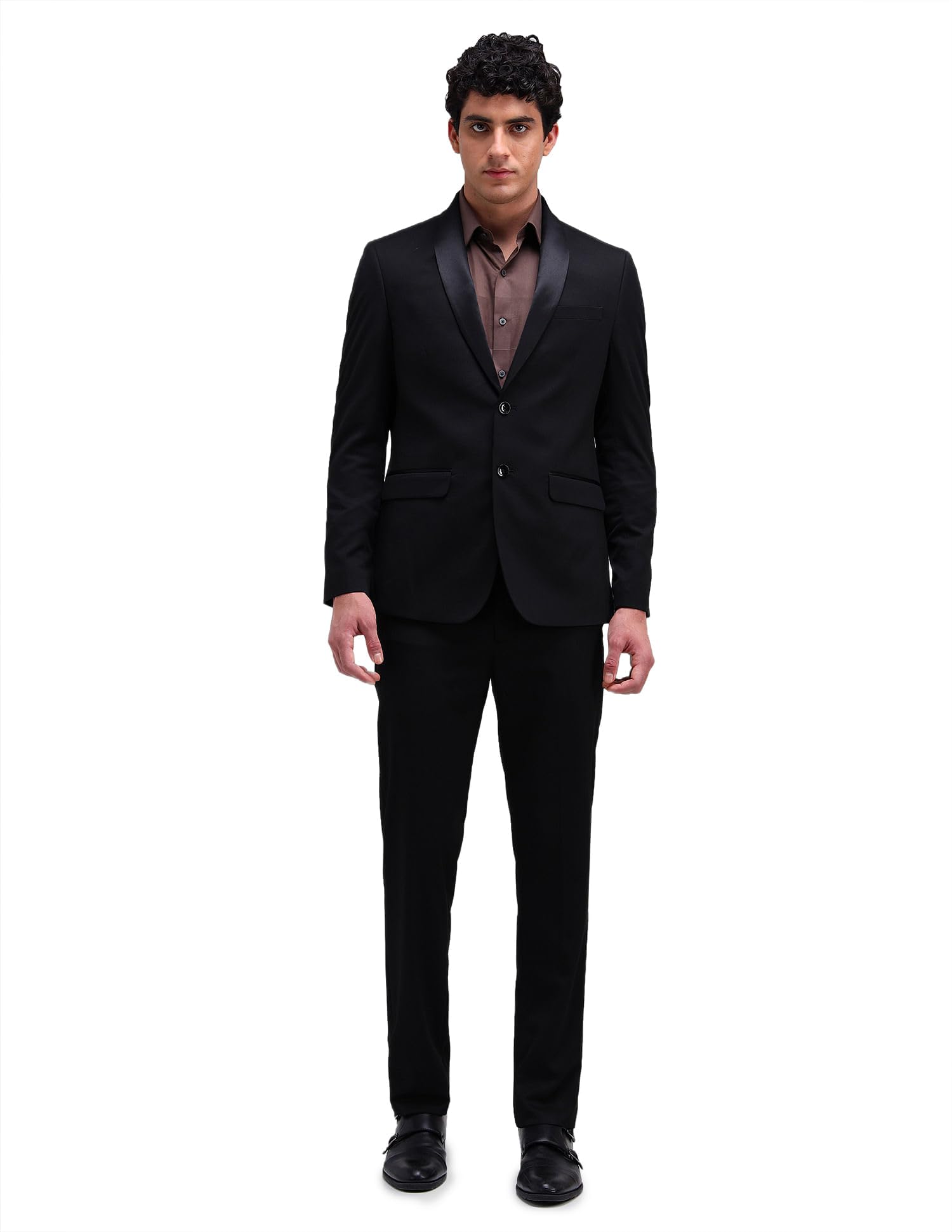 arrow Men's Black Solid Shawl Collar Long Sleeve India Polyester Tailored Fit Suits-picture-35