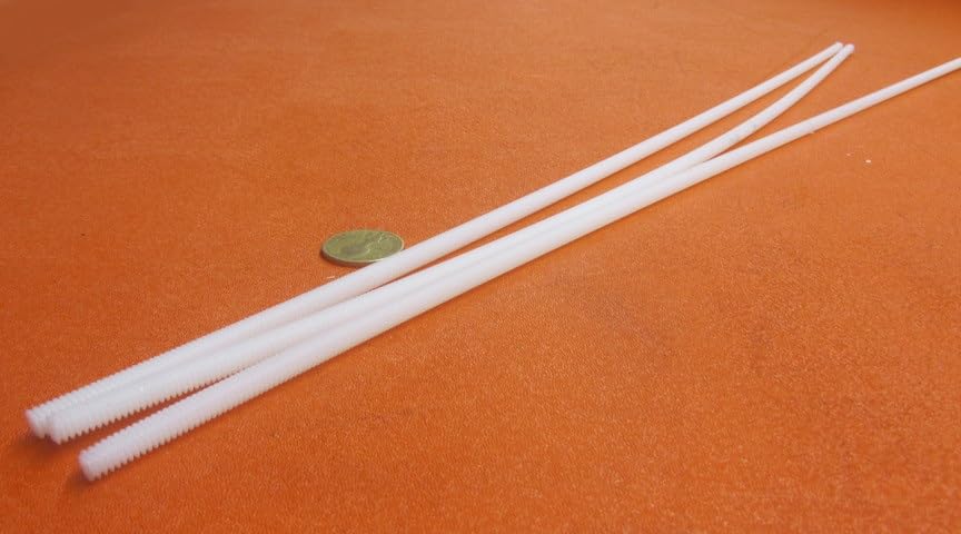 Natural Nylon 6/6 Fully Threaded Rod RH 1/4"-20 x 24 Length 3 Pcs.