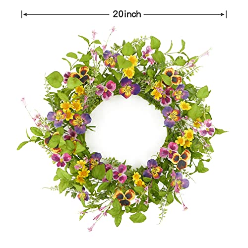 Amf0Resj CH2022SW Artificial 20 Inch Spring Summer Wreath With Pansy Flower,Yellow Daisy,Rose Leaf,Eucalyptus Leaf,Fern Branch thumb #7