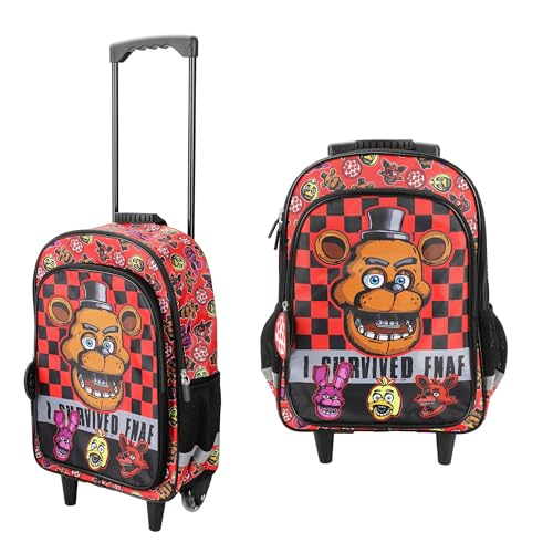 Bioworld Five Nights at Freddy's 16" Rolling Travel Backpack With Wheels And Pizza Keychain