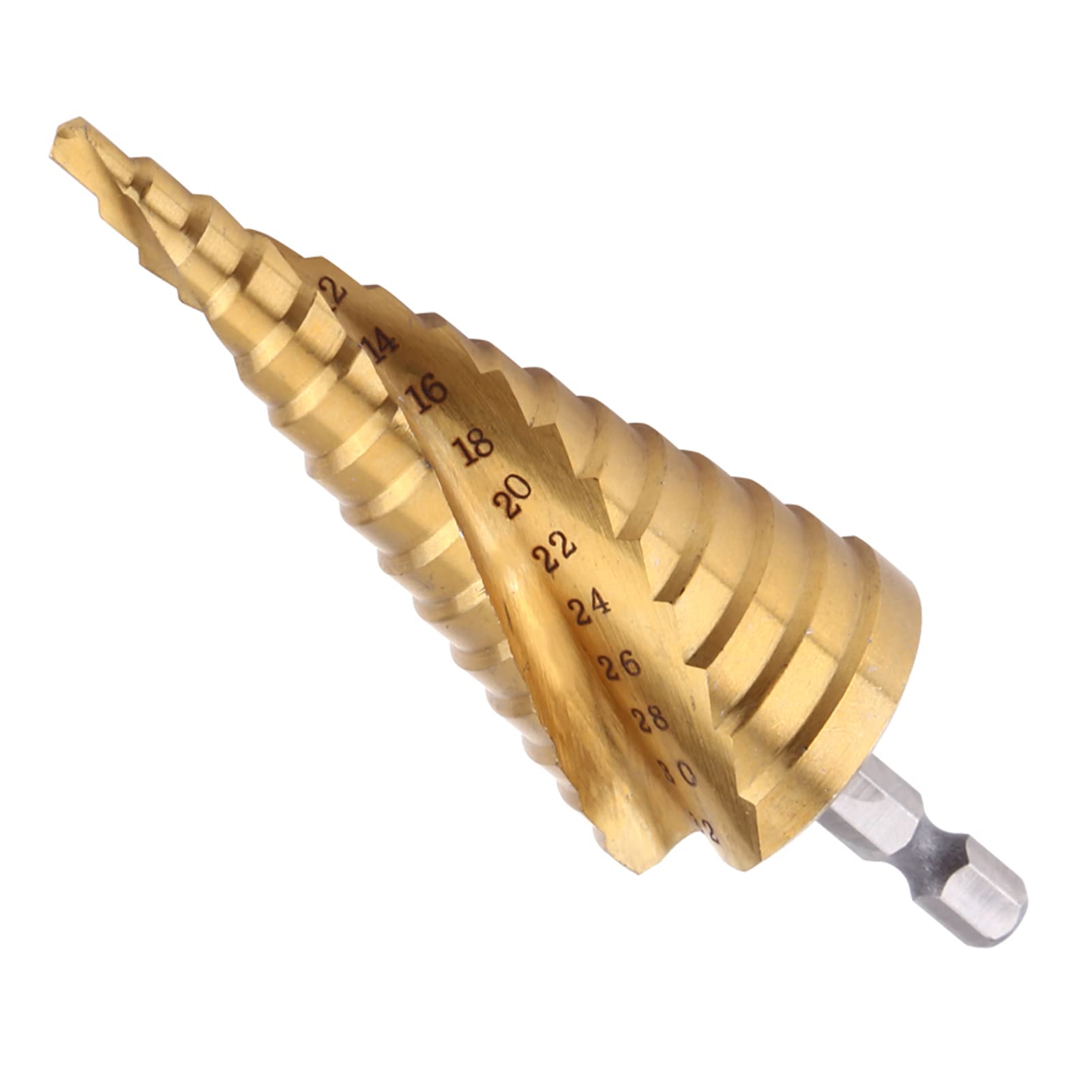 Step Drill Bit High Speed Steel Cone Drill Bit Titanium Coated Spiral Flute Hex Shank 4-32mm - Image 2