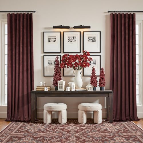 Image of Ruby Wine Velvet Curtains 96 Inches Long for Living Room 2 Panels Light Blocking Energy Efficient Cute Pretty Drape Thick Privacy Nursery Girls Curtain for Bedroom Dining Mauve Plum Colored 96 Length