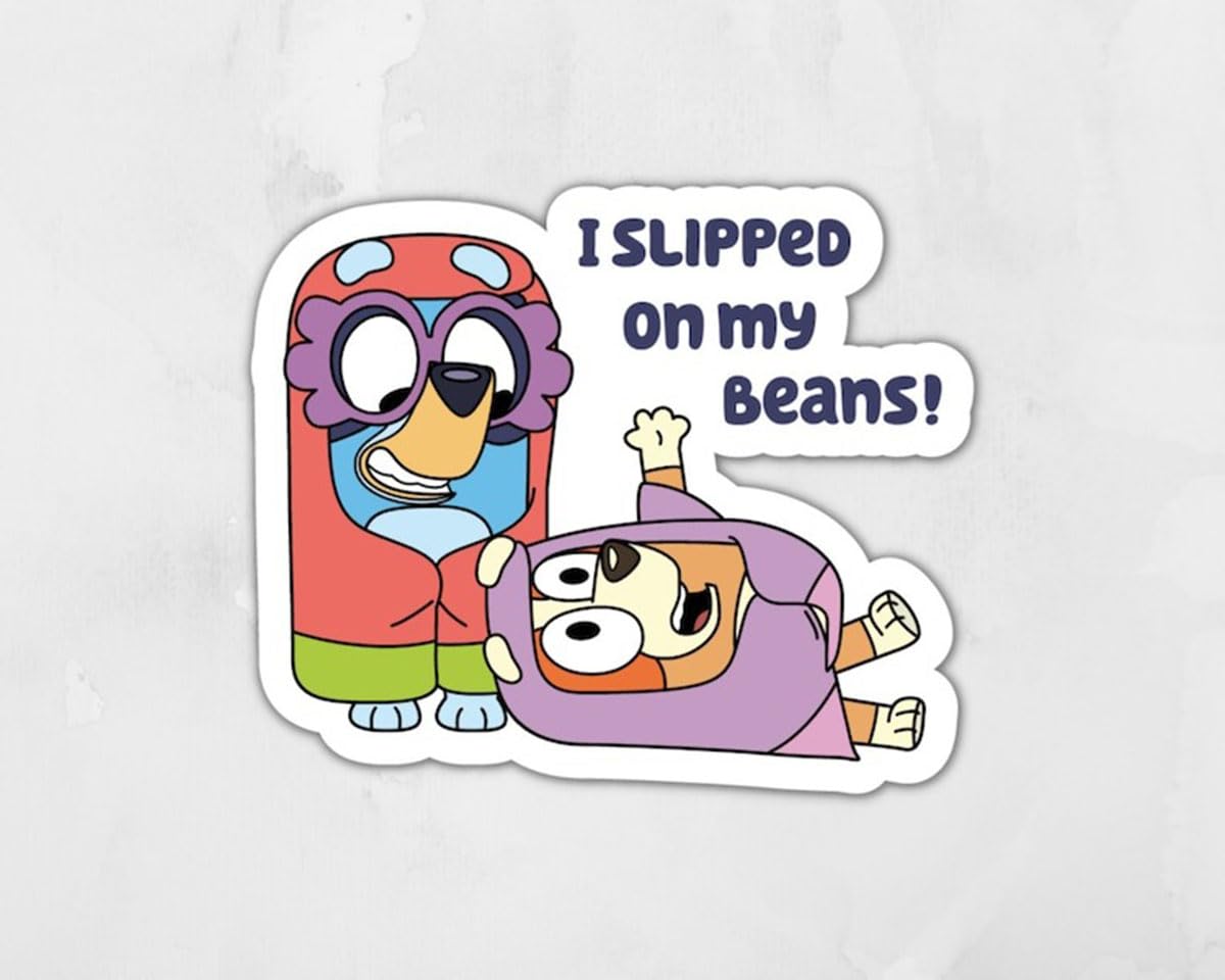 Sticker Cute, I Slipped on My Beans!" Chilli Bingo Bandit Cartoon Sticker Decal, Sticker Car, Decal Car, Decal Laptop