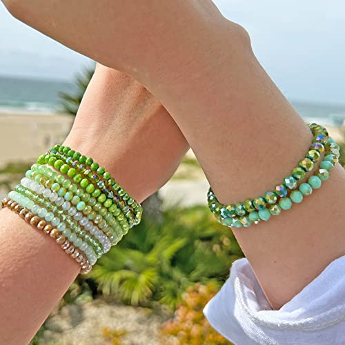 Catchy & Crafty Bracelet Crystal Stretch Stackable Layering Colorful Statement Bracelets Women Glass Beaded Boho Friendship Bridal Gift (Forest Green) #TOP4