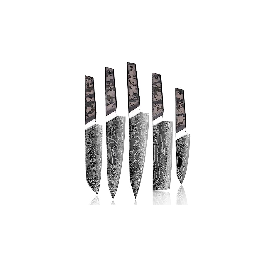 Seido-Knives-5-Piece-Meisai-Damascus-Steel-Knife-Set-Hand-Forged-Quality-with-Exquisite-Damascus-Pattern-Includes-Gyuto-Kiritsuke-Nakiri-Santoku-and-Utility-Chef-Knives Seido Knives 5-Piece Meisai Damascus Steel Knife Set - Hand-Forged Quality with Exquisite Damascus Pattern - Includes Gyuto, Kiritsuke, Nakiri, Santoku, and Utility Chef Knives