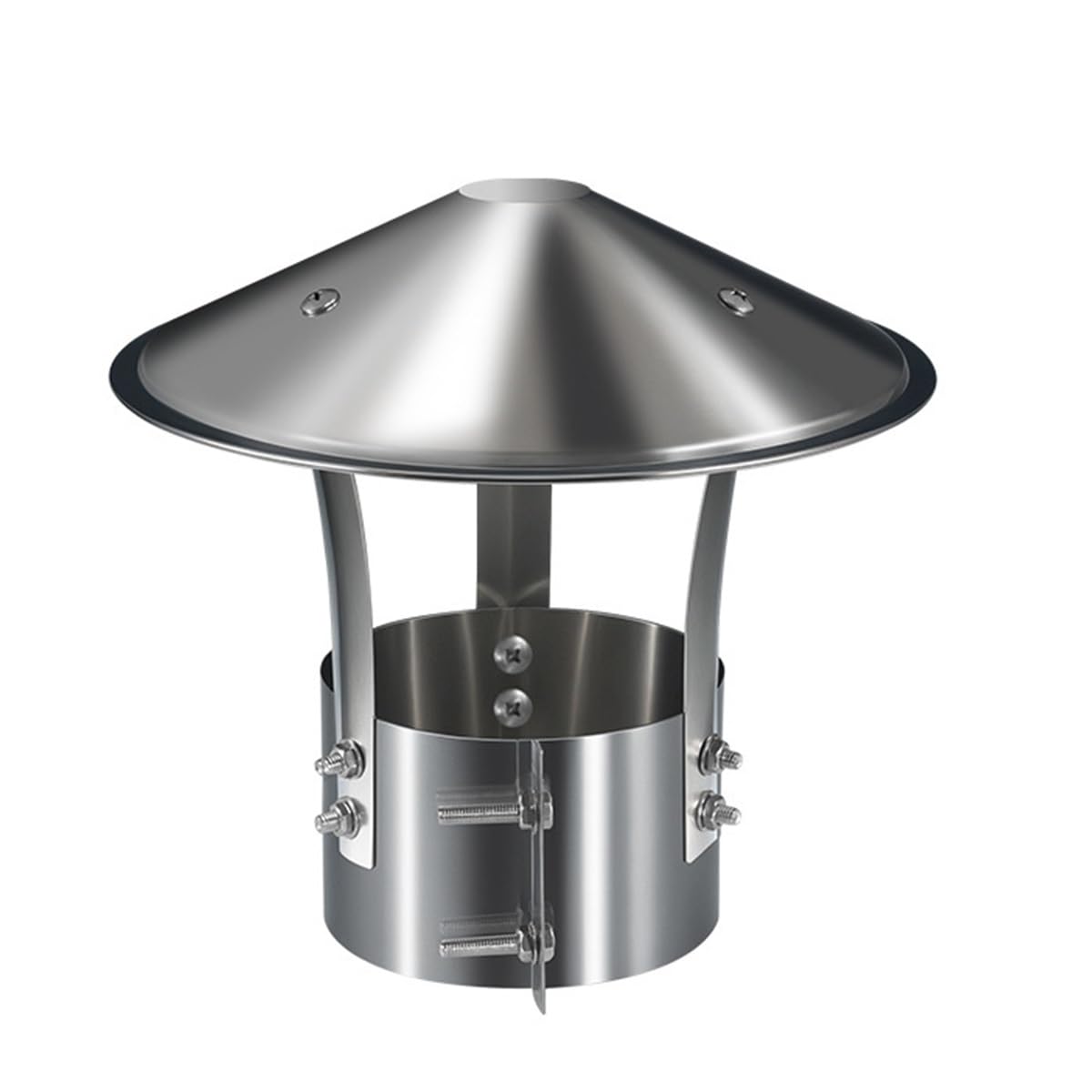 FRYSKYO Stainless Steel Cone Cap, Bolt-On Chimney Cover Adjustable Clamp Universal Roof Cap, Fireplaces Rain Hat Pipe Rain Cover Protector, For Outside Flue(150mm)