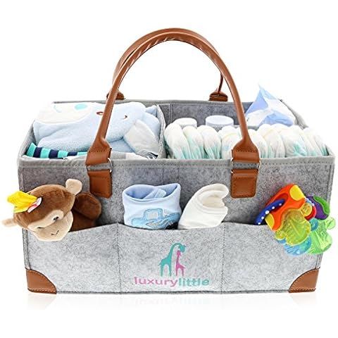 luxury little Extra Large Baby Diaper Caddy Organizer, Portable Car Caddy, Changing Table Organizer for Diapers, Wipes & Toys, Newborn Baby Boy & Girl Essentials, Collapsible Baby Basket- Grey Cover