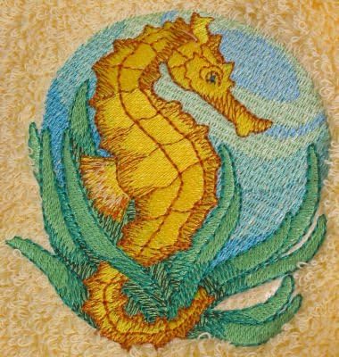 Bath Towel Set with Embroidered Sea Horse