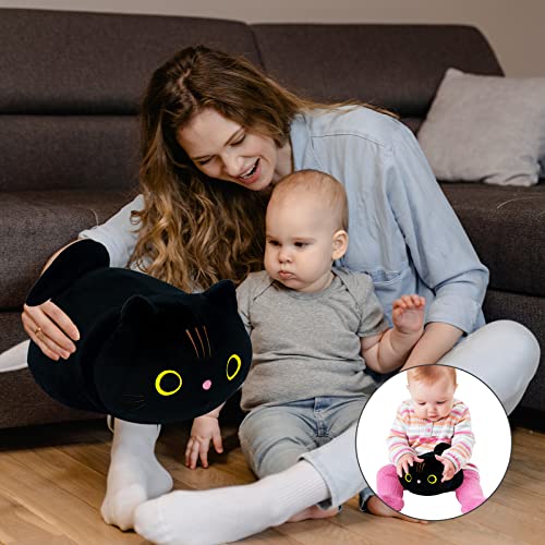 Locisne Black Cat Plush Pillow, Cat Stuffed Animal Plushies Lumbar Back Cushion, Cute Round Eyes Kitten Plush Doll Toy For Kids Home Decor Gift Boys Girls Birthday Valentines Christmas (13.8Inch) #TOP2