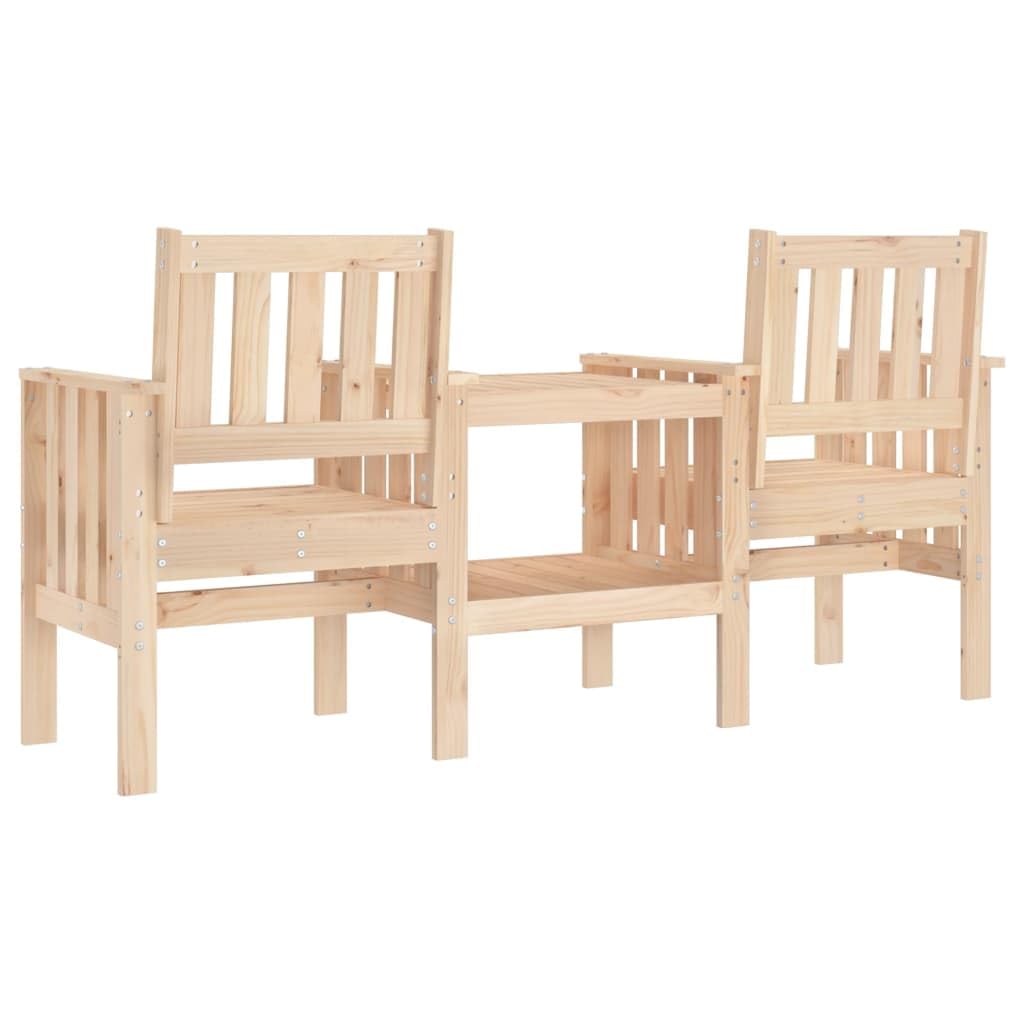2-Sitzer Gartenbank mit integriertem Tisch und Armlehnen in Latten-Design und unterer Ablage