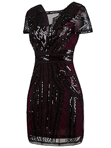 Image of Vijiv 1920s Short Prom Dresses V Neck Inspired Sequins Cocktail Flapper Dress