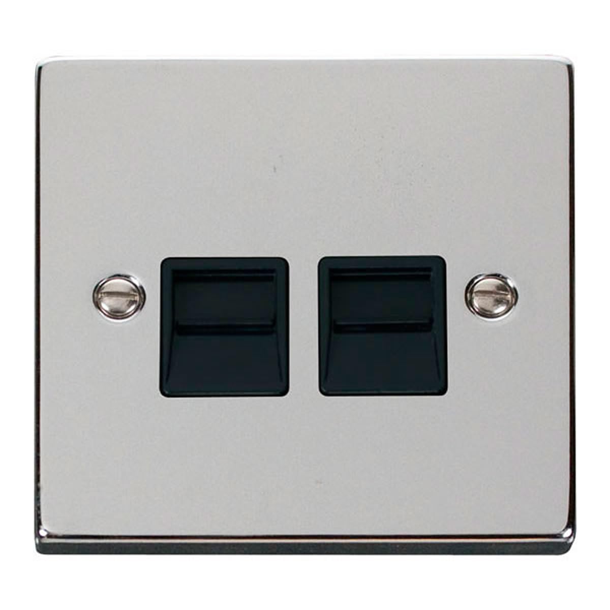 Click Polished Chrome Master Telephone Twin Socket - Black Insert