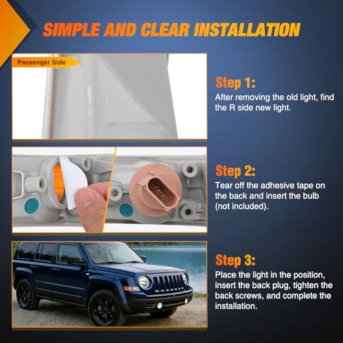 Image of Nilight Front Turn Signals Light Clear Amber Lens Parking Day Running Marker Lights Compatible with 2007-2017 Jeep Patriot Passenger Side