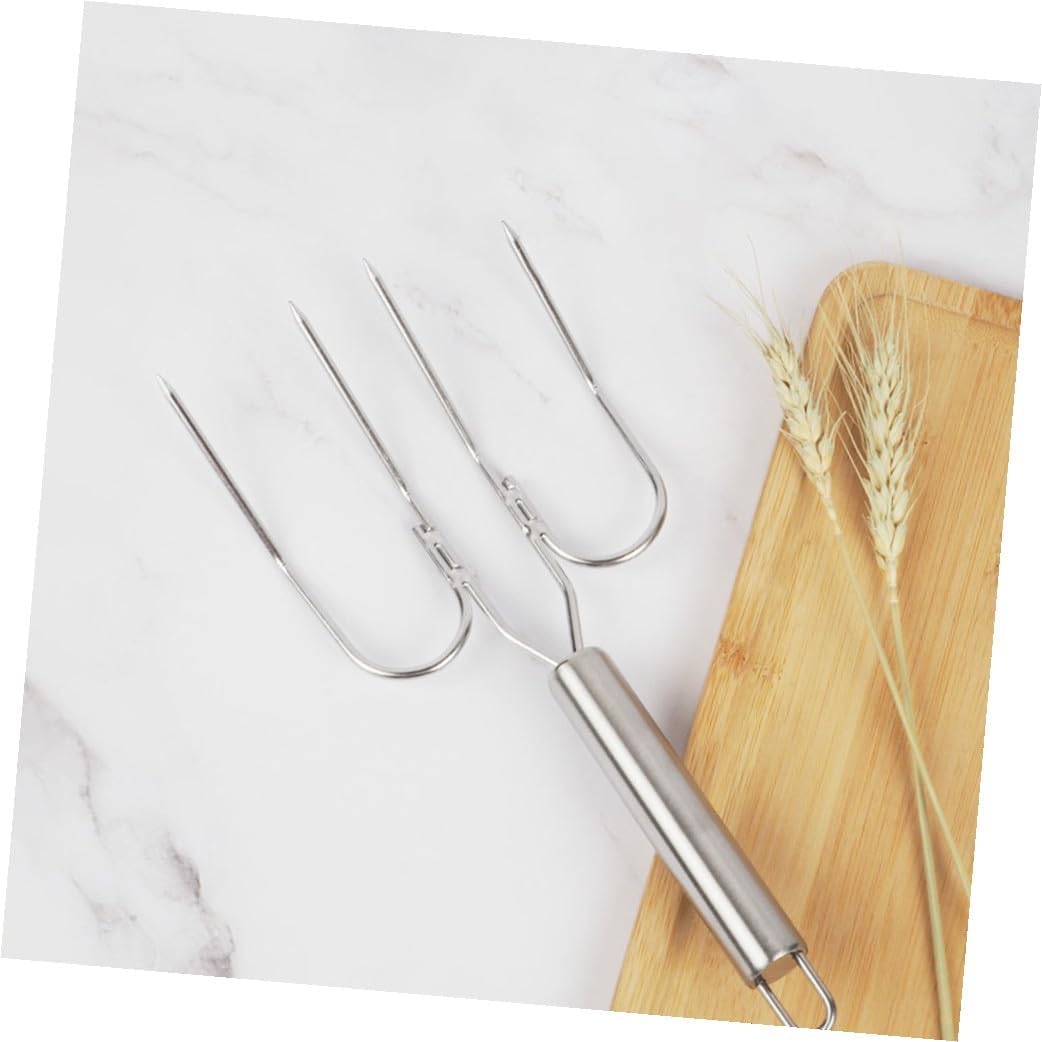 2pcs Stainless Steel Turkey Lifting Forks Large Bbq Poultry Meat Carving Forks with Wire Handle for Outdoor Grilling and Roasting