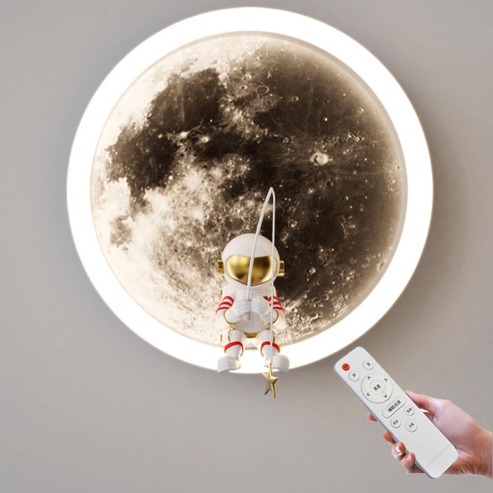 Lampada a LED a Forma di Luna, Luce Interna dimmerabile con Telecomando, Lanterna Decorativa da Parete Stampata in 3D per la cameretta dei Bambini, Design Astronauta, Lampada da Lettura